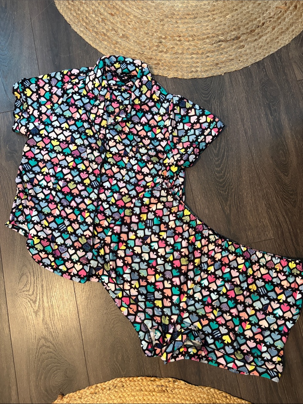 kate spade Black Pajama Set with Multicolor Heart/Spade Print